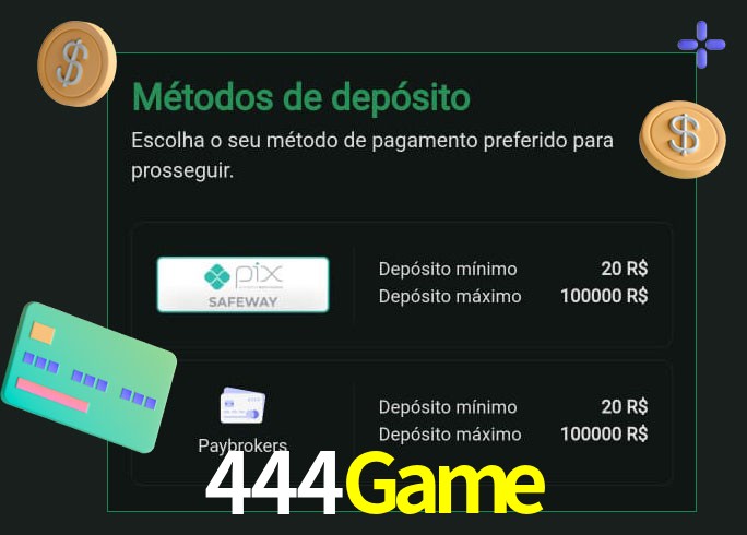 O cassino 444Game oferece uma grande variedade de métodos de pagamento